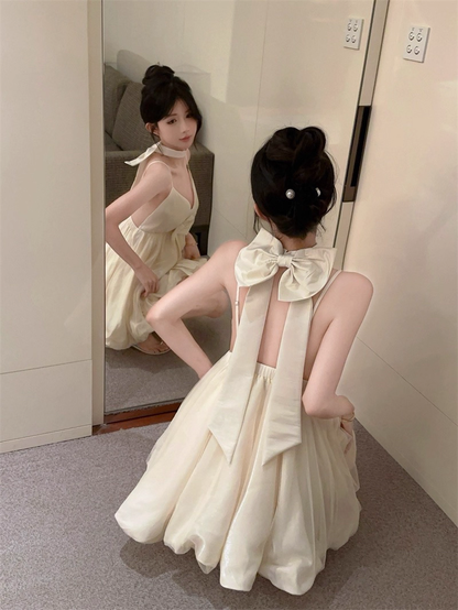 Elegant Light Beige Straps V Neck A Line Birthday Outfits Short Party Dress YM2189
