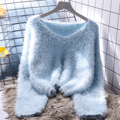 Blue Short Pullover Sweet Soft Knitted Sweater YM2373