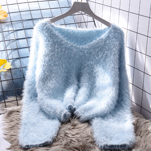 Blue Short Pullover Sweet Soft Knitted Sweater YM2373