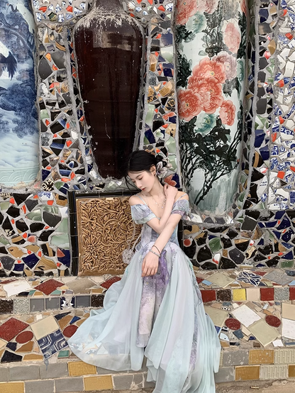 Chiffon Fairy Waist Off Shoulder Straps Prom Dress Birthday Party Dress YM2023