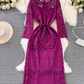 Women's long-sleeved round neck mid-length hollow lace dress YM882