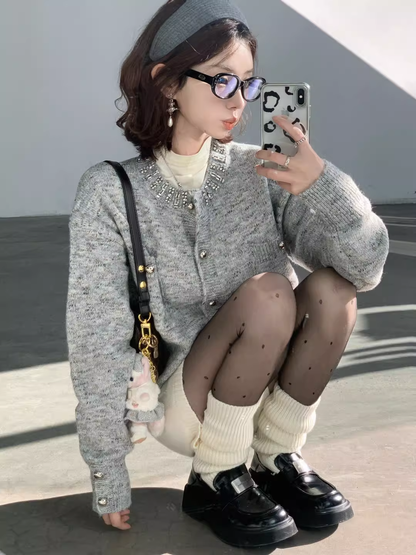 Gray Knitted Unique And Beautiful Sweater Cardigan YM2390