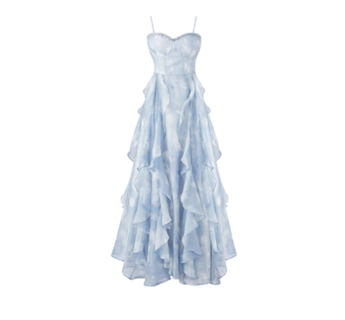 Classy Blue Suspender Party Dress Seaside Holiday Beach Long Dress YM2307