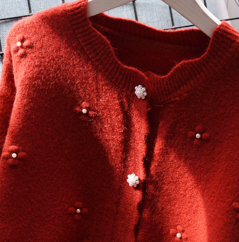 Red Small Fresh Sweater Jacket Short Knitted Cardigan YM2359