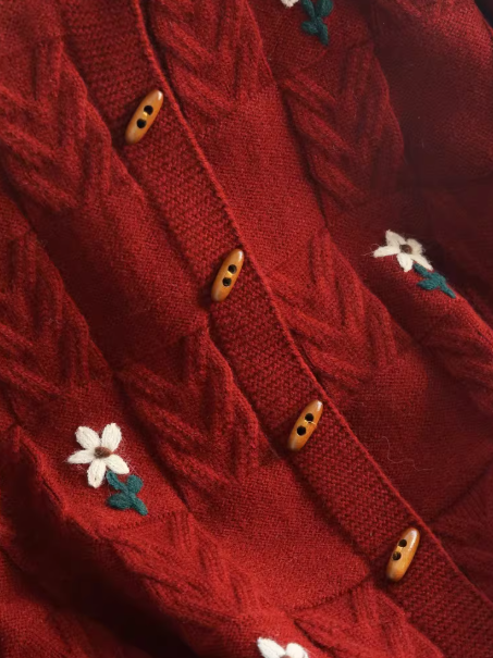 Retro Red Horn Button Sweater Cardigan YM2443