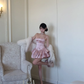 Pink Spaghetti Strasp Satin Layered Birthday Outfits Short Prom Dress YM1983