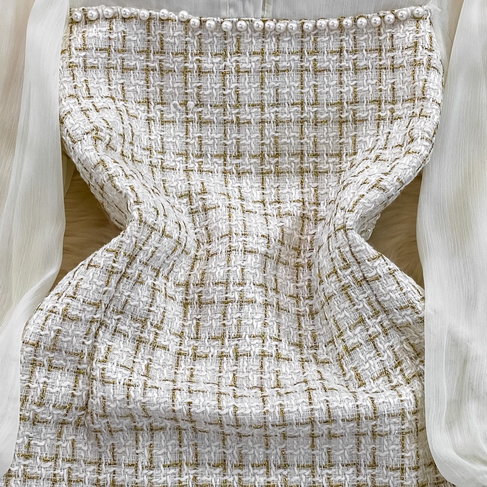 Stitching tweed waist A-line dress for women,vocation dress YM233, YM233