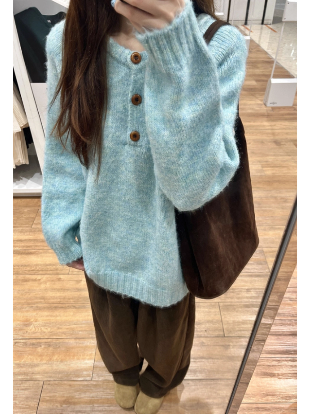 Blue Pullover Soft And Cozy Sweater, Thick And Warm Loose Knitwear YM2406