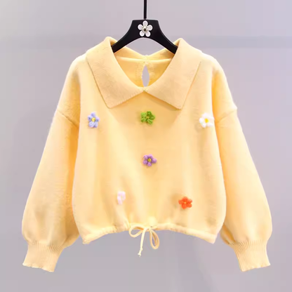 Baby doll collar three-dimensional flower sweater YM672