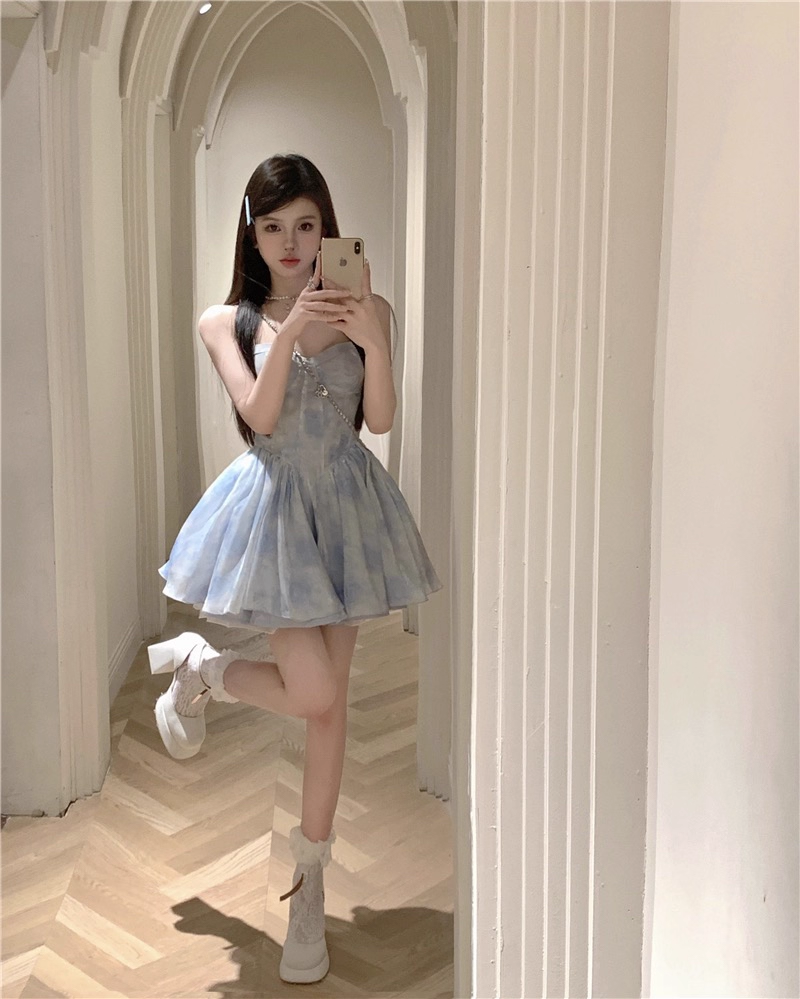Classy Blue Straps Sweetheart Neck Short Birthday Dress Vacation Dress YM2179