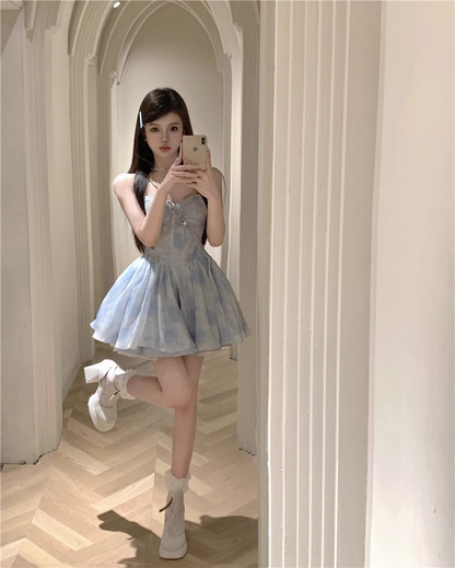 Classy Blue Straps Sweetheart Neck Short Birthday Dress Vacation Dress YM2179