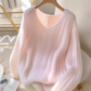 Pink V-neck loose knit sweater for women new style YM1895