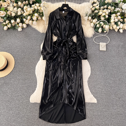 Designed pleated strappy shirt dress casual summer dress for women YM608
