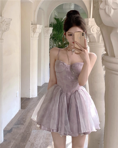 Classy Purple Straps Sweetheart Neck Short Birthday Dress Vacation Dress YM2178