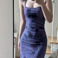 Purple floral suspender dress summer YM1161
