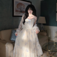 Gentle And Sweet Printed Tulle Stitching Lace Straps Party Dress YM2036