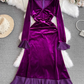 Autumn and winter trumpet V-neck  red velvet dress Christmas annual vocation dress  YM945
