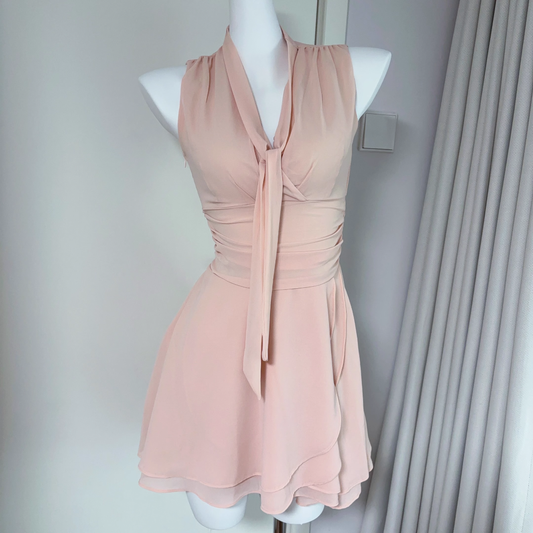 Pink Sleeveless Chiffon Short Vacation Dress Cocktail Dress YM2073