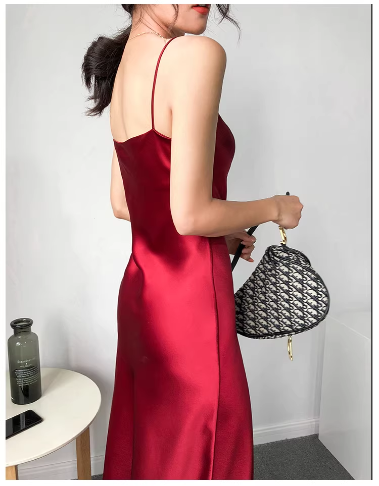 Classy Spaghetti Straps Dark Dreen Satin Mermaid Long Birthday Party Dress Holiday Dress YM2431
