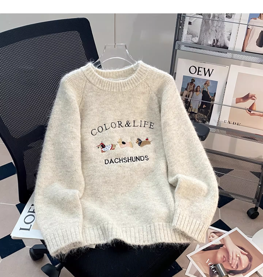 Sweet Soft Pullover Embroidered Knit Sweater YM2428