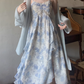 Blue High Waist Ruffled Sequin Print Floral Straps Birthday Party Dress YM2029
