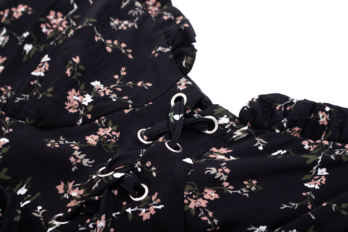 Black Irregular Floral Suspender Dress Hot Girl Short Dress YM2309