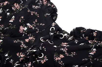 Black Irregular Floral Suspender Dress Hot Girl Short Dress YM2309