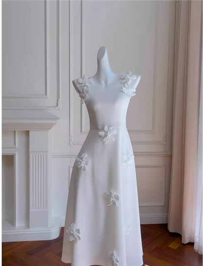 White Suspender Flower Dress Retro Summer Vacation Dress YM2117