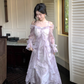 Purple Fairy-Like Ruffle Long-Sleeve Prom Dress Off The Shoulder Party Dress YM2043