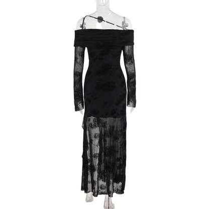 Charming Off The Shoulder Black Side Slit Long Holiday Dress Birthday Dress YM2220