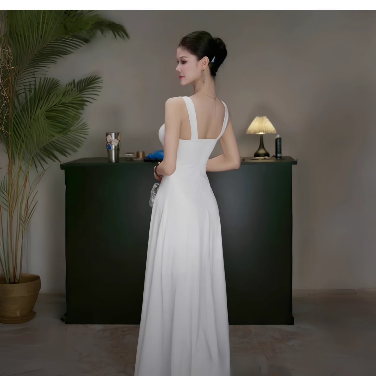 Classy Spaghetti Straps White Sweetheart Neck A Line Long Birthday Outfits Holiday Dress YM2245