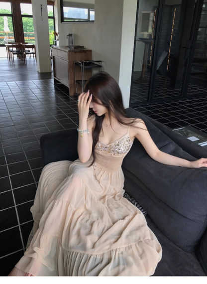 New chiffon sequin suspender dress YM1929