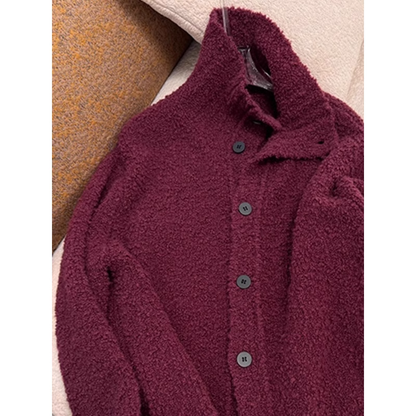 Retro Stand Collar Bouclé Knitted Cardigan Thickened Sweater Jacket YM1849