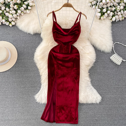 Royal Blue Spaghetti Straps Velvet Holiday Dress YM291