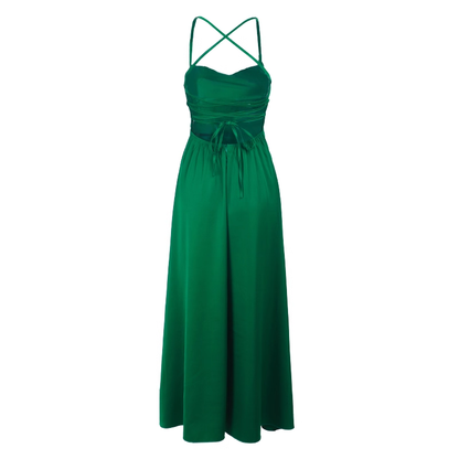 Simple Spaghetti Straps Green Satin Backless A Line Party Dress Birthday Dress YM2248