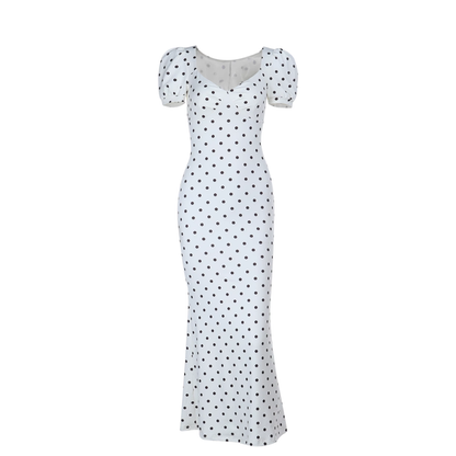 Cute V Neck Polka Dot Mermaid Long Holiday Dress Vacation Dress YM2254