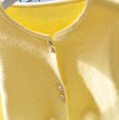 Yellow Round Neck Sweater Jacket Women's Autumn New Short Slim Knitted Cardigan YM2356