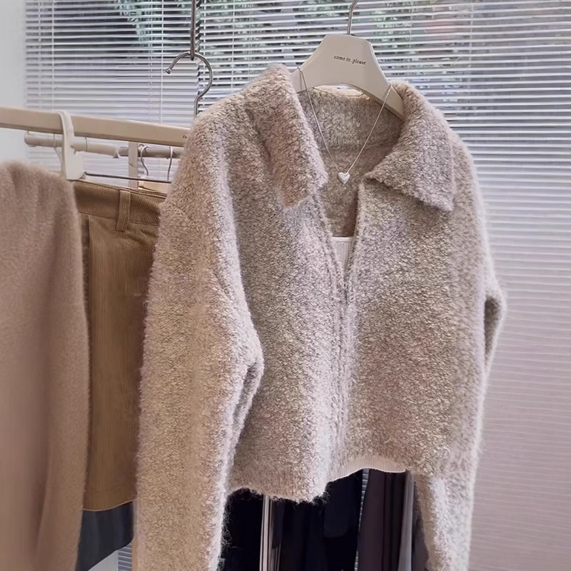 Lapel sweater women's short zipper knitted cardigan YM1888