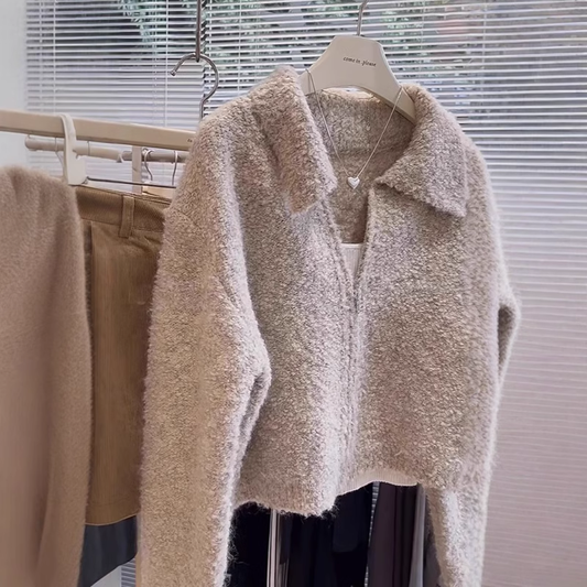 Lapel sweater women's short zipper knitted cardigan YM1888