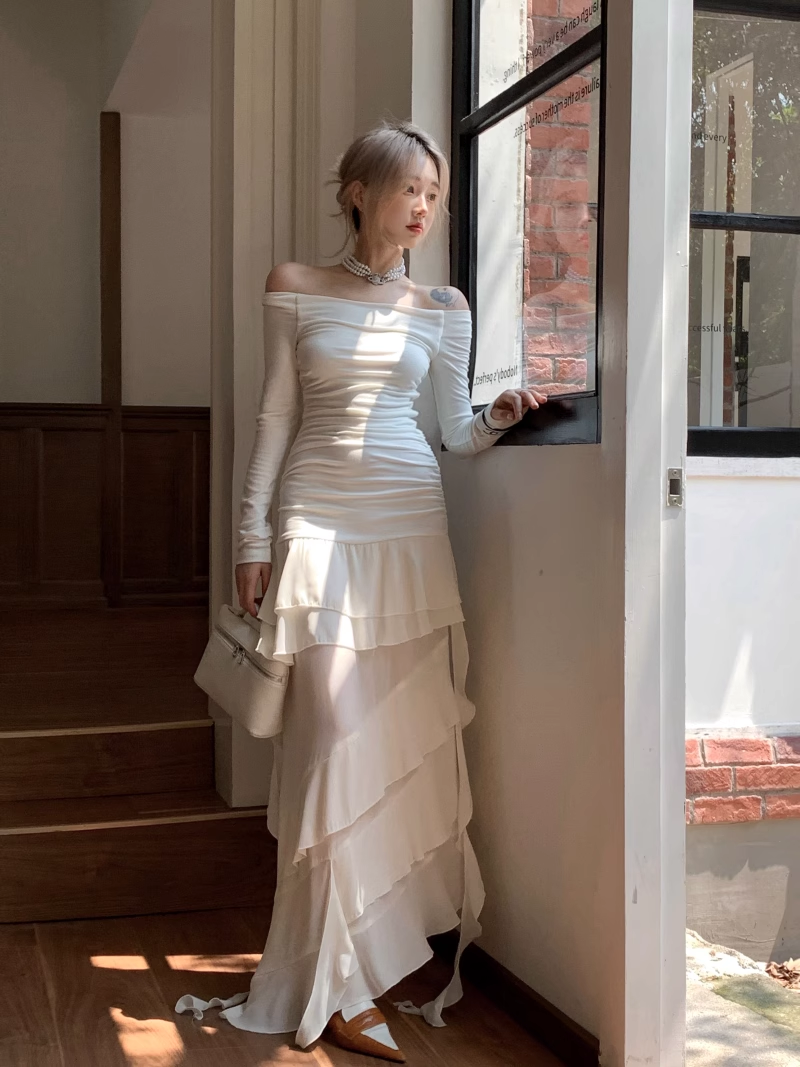 Elegant Off-shoulder Irregular Ruffled Off-shoulder Prom Party Dress  YM1823