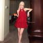 Red Halter Backless Short Prom Dress Birthday Outfits YM2012
