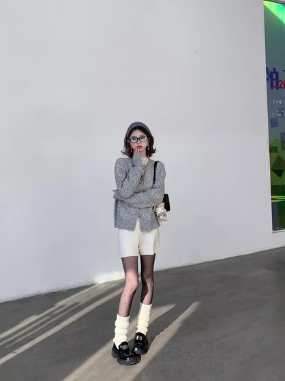 Gray Knitted Unique And Beautiful Sweater Cardigan YM2390