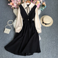 Fake two piece color block long sleeve dress YM530