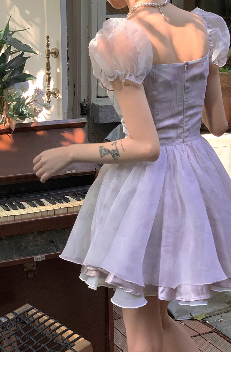 Blue Short Sleeves Spaghetti Straps Birthday Party Dress YM1972