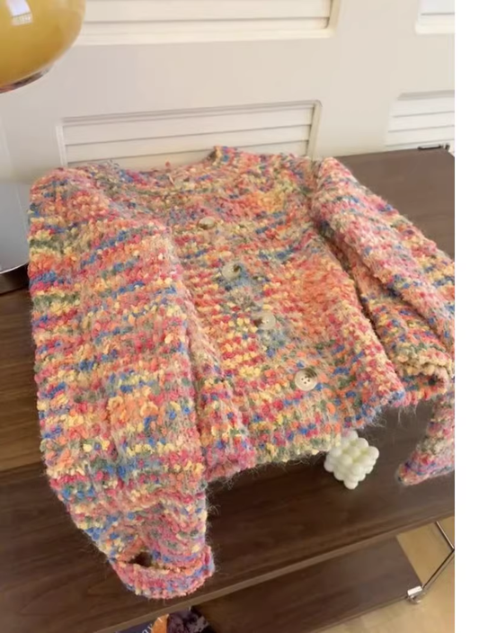 Rainbow pink knitted cardigan sweater jacket YM1910