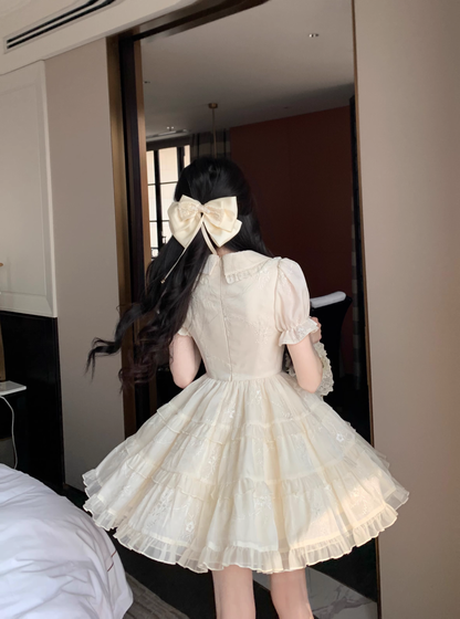 Sweet Apricot And Age-Reducing Doll Collar Pearl Lace Cake Dress Princess Dress YM2030