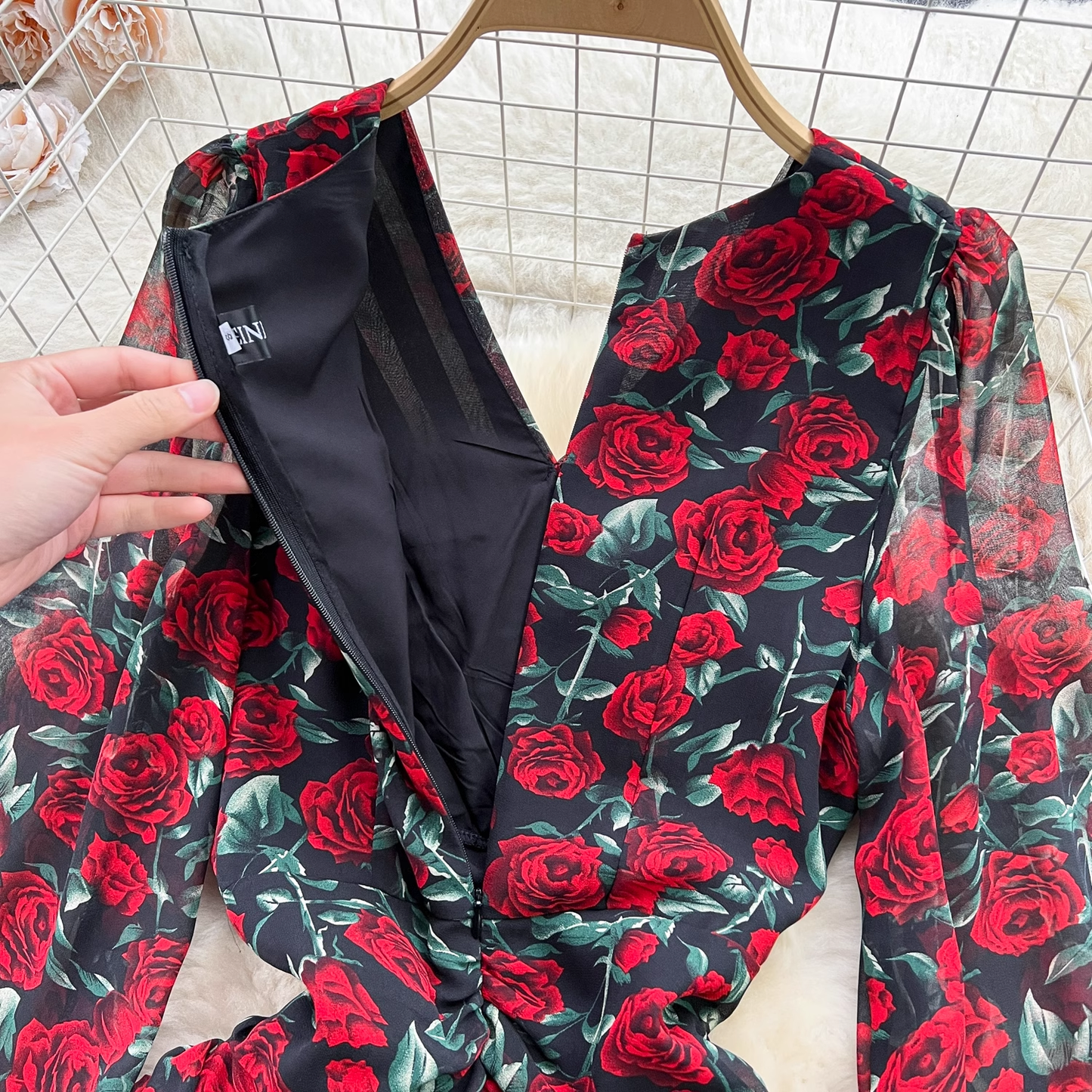 Ruffle chiffon floral dress  YM1250