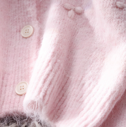 Pink Round Neck Sweater Jacket Sweet Outer Long-Sleeved Knitted Cardigan YM2382