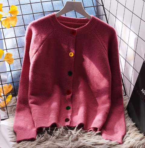 Cute Round Neck Short Sweater Jacket New Long Sleeve Knitted Cardigan YM2347
