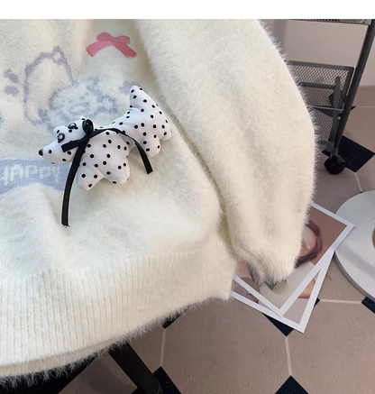 Sweet White Preppy Style Soft And Loose Sweater YM2452